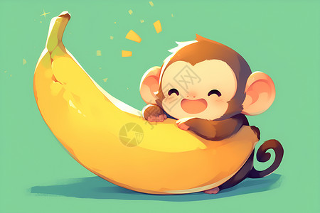 抱着香蕉的卡通猴子高清图片