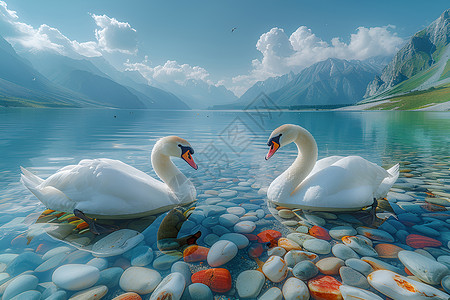 鹅卵石图片清澈的天鹅湖背景