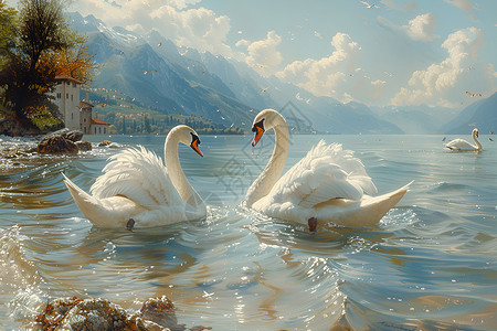 慈湖中的天鹅湖中的天鹅插画