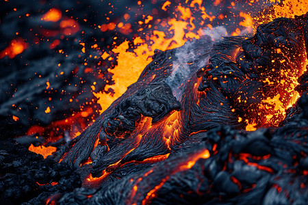 火山堰塞湖火山爆发的岩浆插画