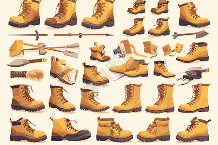 黄色鞋子黄色工作靴插画