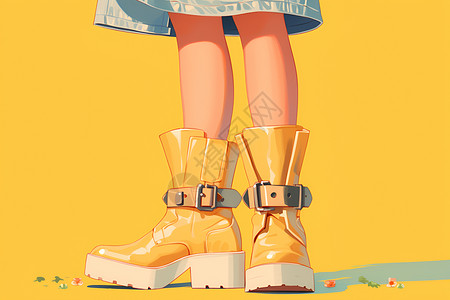 黄色鞋子黄色登山靴插画