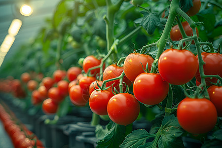尾温室温室里生长的红番茄背景