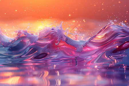 彩色流体紫色的流体波浪插画
