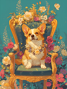 椅子背景椅子上的小狗插画