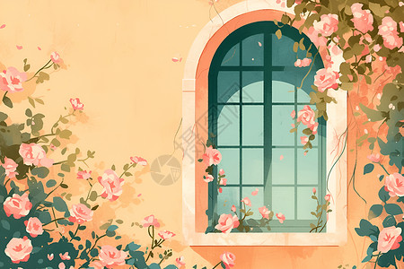 花藤间的窗户背景图片