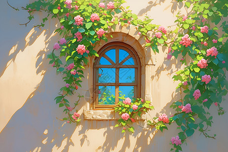 窗户上的花藤背景图片