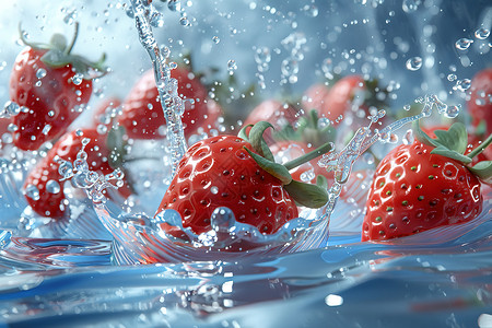 多彩漂浮水果水中漂浮的草莓背景