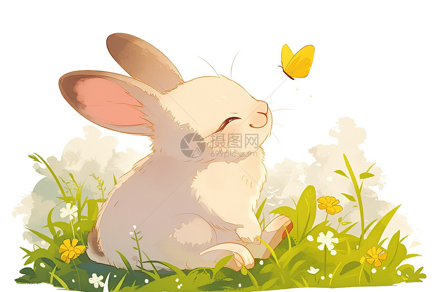 草地上玩耍的小兔子图片