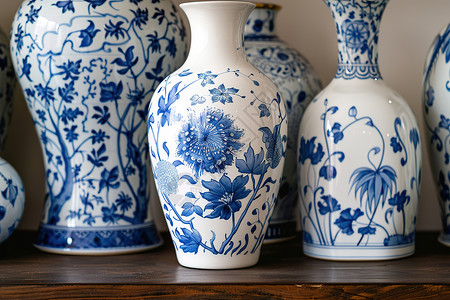 青花瓷碗筷精致的青花瓷瓶背景