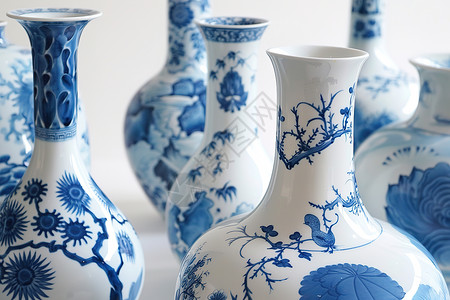 陶瓷艺术展蓝白青花花瓶背景