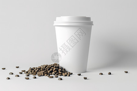 咖啡豆包装纸杯旁的咖啡豆背景