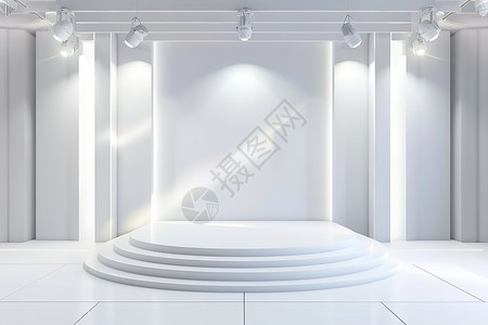 舞台展板背景白色舞台上的追光灯插画