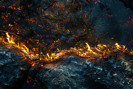 火焰在一块岩石上燃烧背景图片
