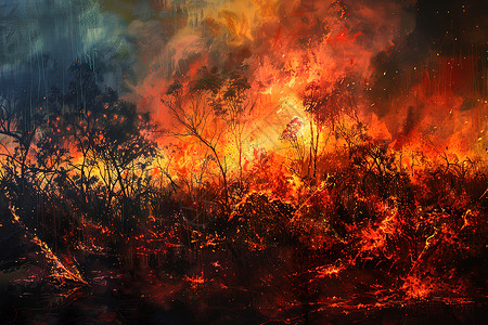 烟雾森林森林中燃烧的火焰插画