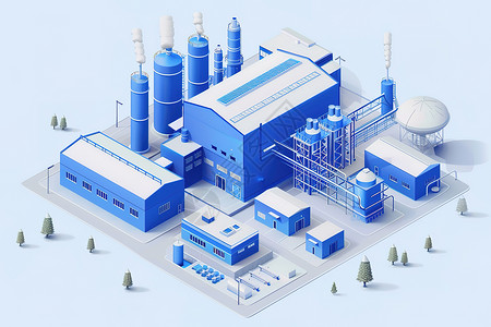 工业管道蓝色的工厂建筑插画