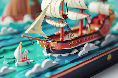 纸质帆船模型插画