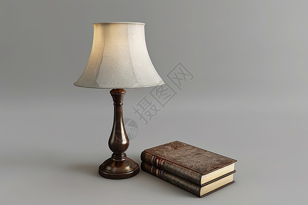 家里的灯光灯和书摆放在桌子上插画