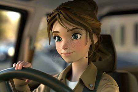 女性汽车驾驶汽车的女人插画