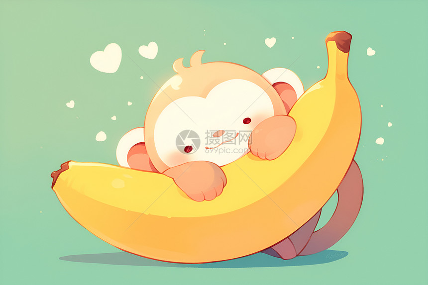 卡通猴子抱着香蕉图片