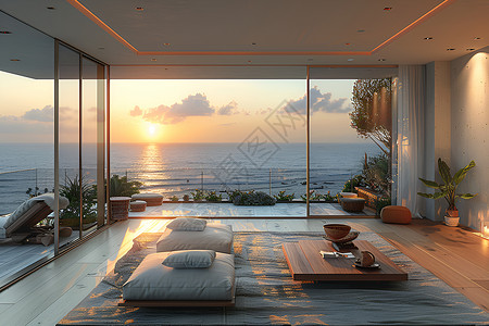 别墅夕阳夕阳映照下的海景公寓设计图片
