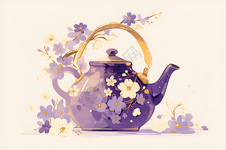 花纹图标提手茶壶上的花纹插画