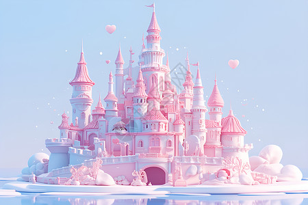 粉色童话幻想粉色城堡插画
