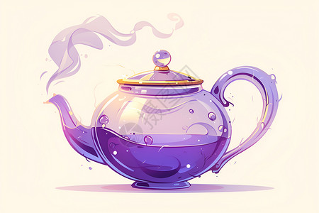 艺术茶具艺术紫色茶壶插画