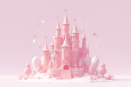 卡通城堡建筑粉色城堡插画