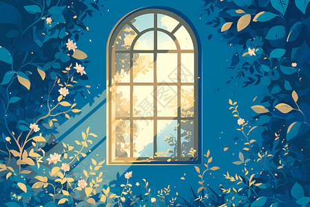 窗外自然窗外绽放的花海插画