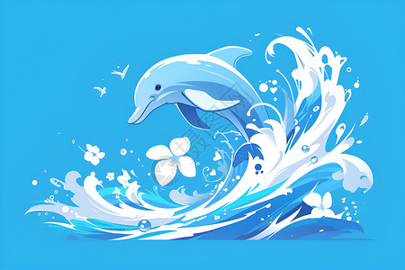 浪花里的海豚高清图片