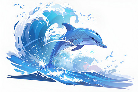翻滚在浪花中的海豚高清图片