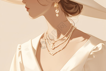 珠宝展览珍珠白衣女子插画
