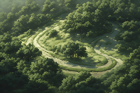 曲折道路森林中一条蜿蜒曲折的道路插画