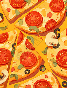 彩色番茄彩色蔬菜披萨插画