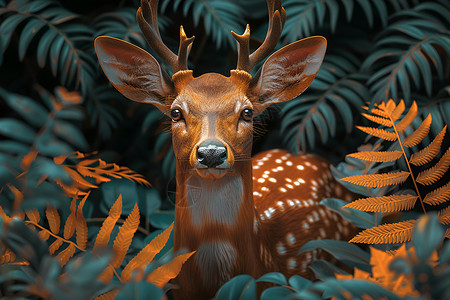 魔幻深林深林的麋鹿插画