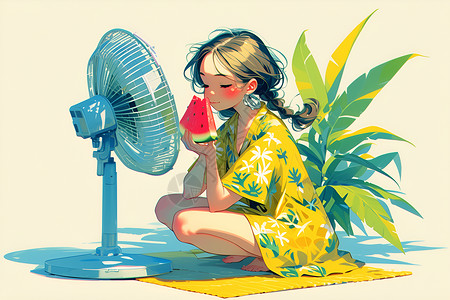 夏日清凉少女与西瓜高清图片