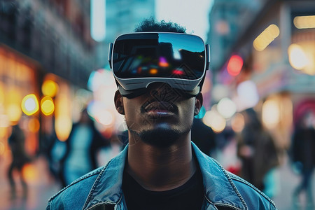 智能锁门男人戴VR眼镜背景