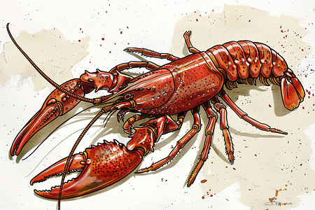 钳美味的红斑龙虾插画