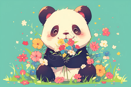 微笑甜甜可爱的熊猫插画