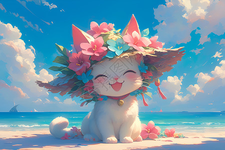 花冠猫咪沙滩乐园高清图片