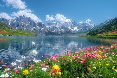 大明湖景色山脉下的美丽景色插画