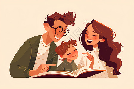 一起阅读父母跟孩子一起读书插画