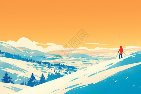 在山坡上滑雪滑雪者站在山坡上插画