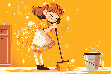 开心做家务的女孩背景图片