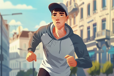 男人街头奔跑在街头的男人插画