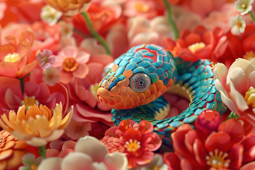 蛇与花朵图片