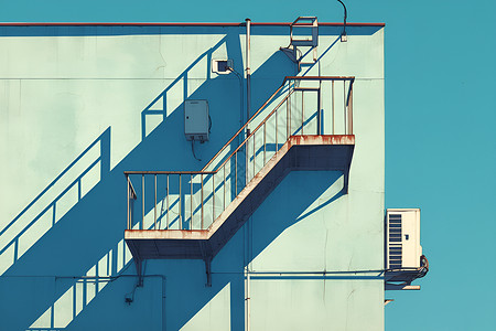 中央空调外机蓝色墙壁的建筑插画