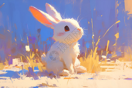 水彩卡通小兔子草丛中的小兔子插画