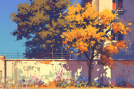 秋天街道上的树背景图片